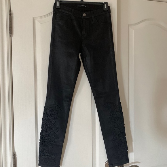J Brand Mid Rise Skinny Coated Black Lace Jeans, Size 25 (Rare) - Picture 12 of 16